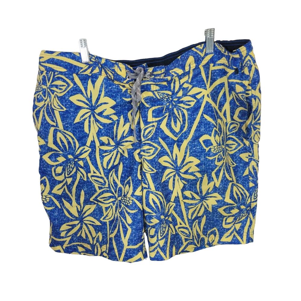 Lands' End Blue Tropical Print Beach Summer‎ Swim Board Shorts Men's Size XL